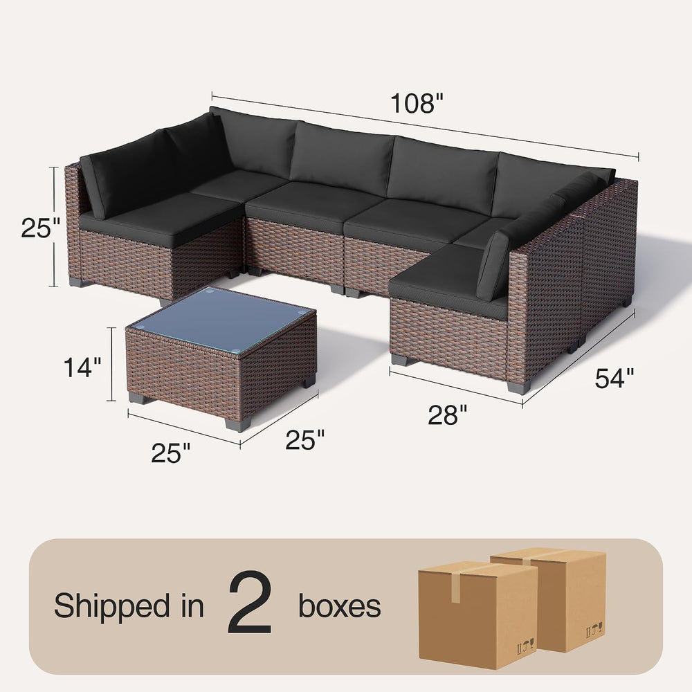 Qsun 7-Piece Patio Furniture Set, Outdoor PE Rattan Sectional Sofa with Cushi...