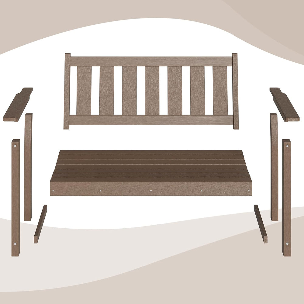 50" HDPE Outdoor Bench Weatherproof Patio Seating, Mocha Brown