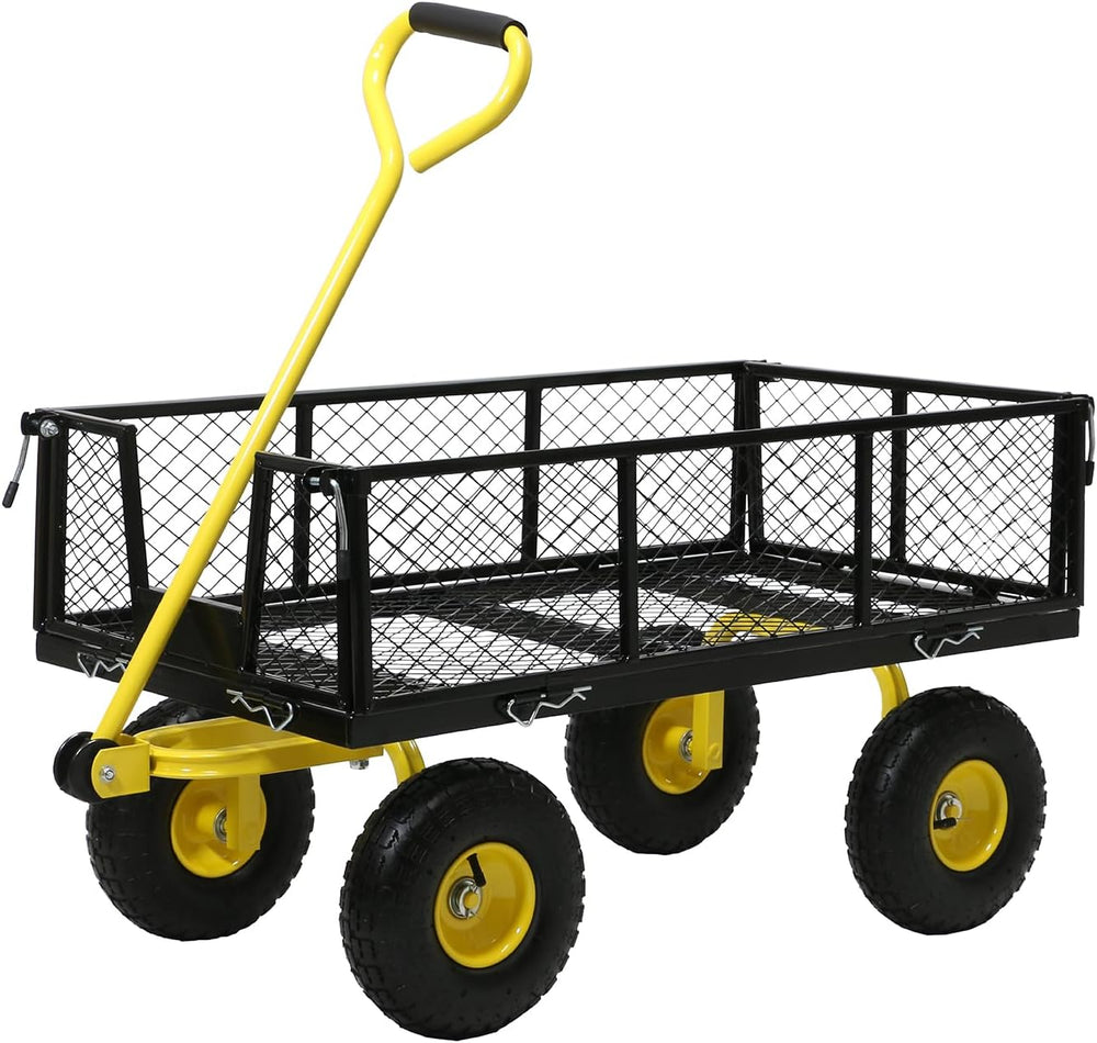 Steel Garden Cart, 2-in-1 Heavy Duty Utility Wagon 900 LBS Capacity Carts wit...