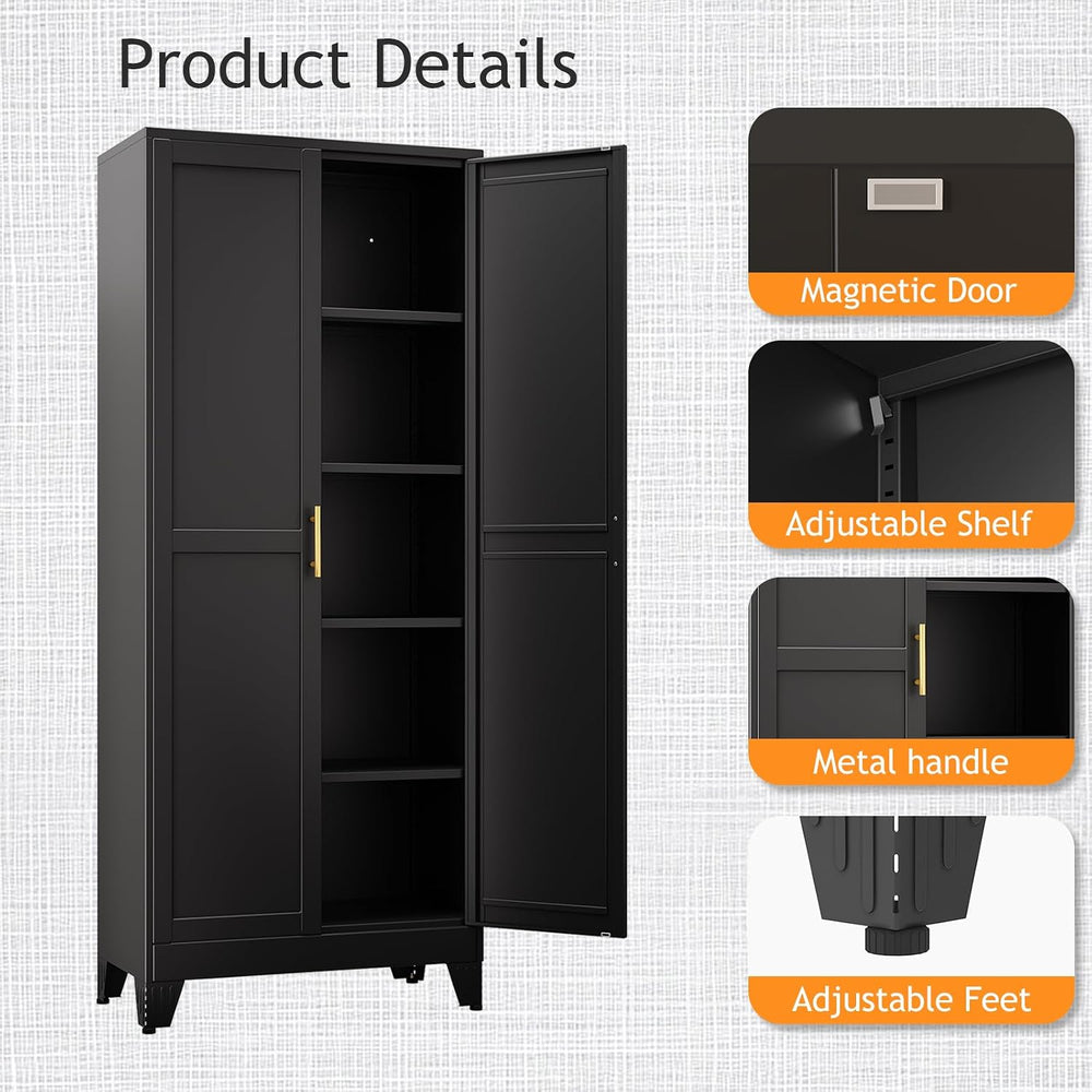 71" Tall Metal Pantry Storage Cabinet with Doors and 4 Adjustable Shelve...