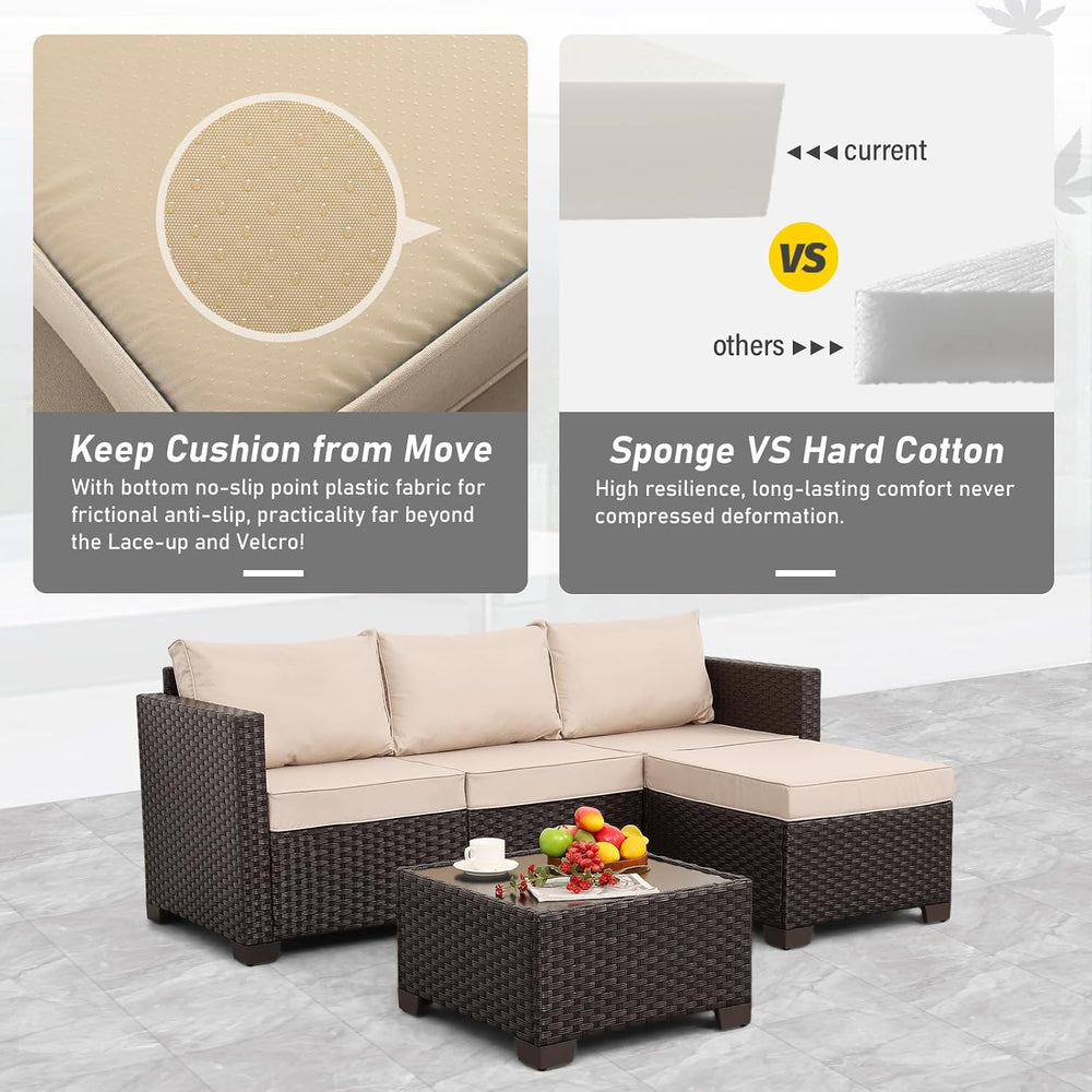 Rattan Star Patio Furniture Set 3 Piece Outdoor Sectional Sofa Set with Wicke...
