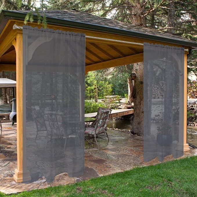 SpaceDresser Waterproof Outdoor Sheer Curtains for Patio - 4 Panels Rod Pocke...