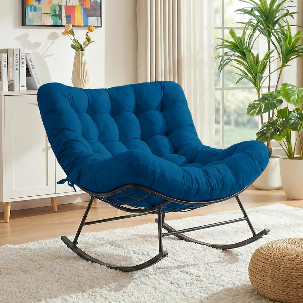 Cushioned Papasan Rocking Chair for Outdoor Indoor, Oversized Outdoor Rocking...
