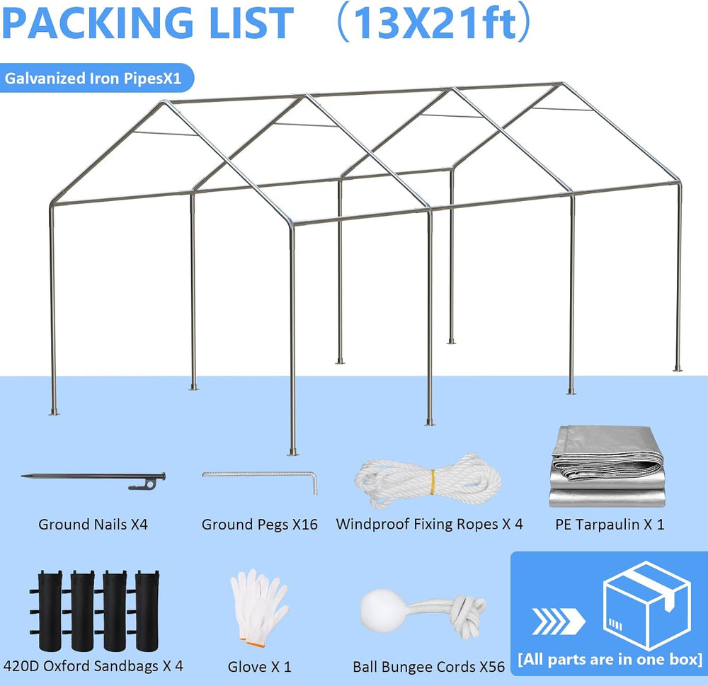 Jocoevol Carport 13x21 FT Enclosed Carport with Roll-up Windows, Removable Si...