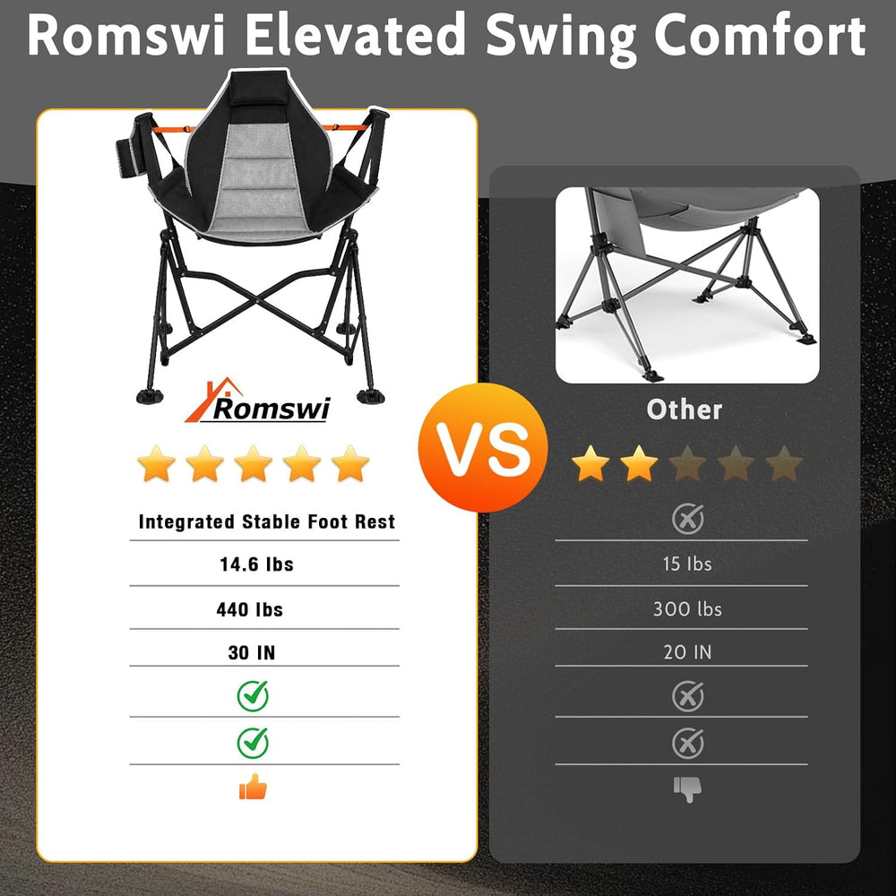 Romswi 1 Pcs Hammock Chair, Oversized Portable Folding Swinging Chair with Ad...