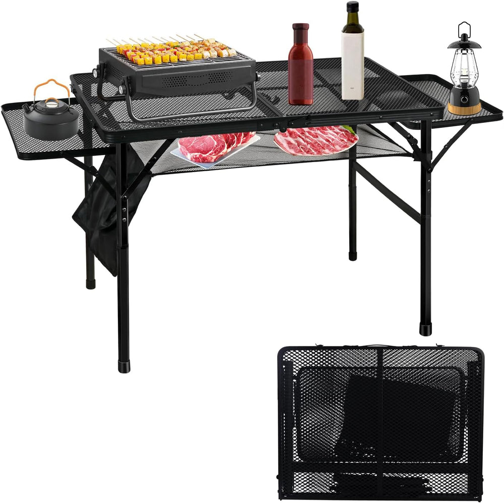 MSDADA Folding Grill Table, Height Adjustable Aluminum Outdoor Table