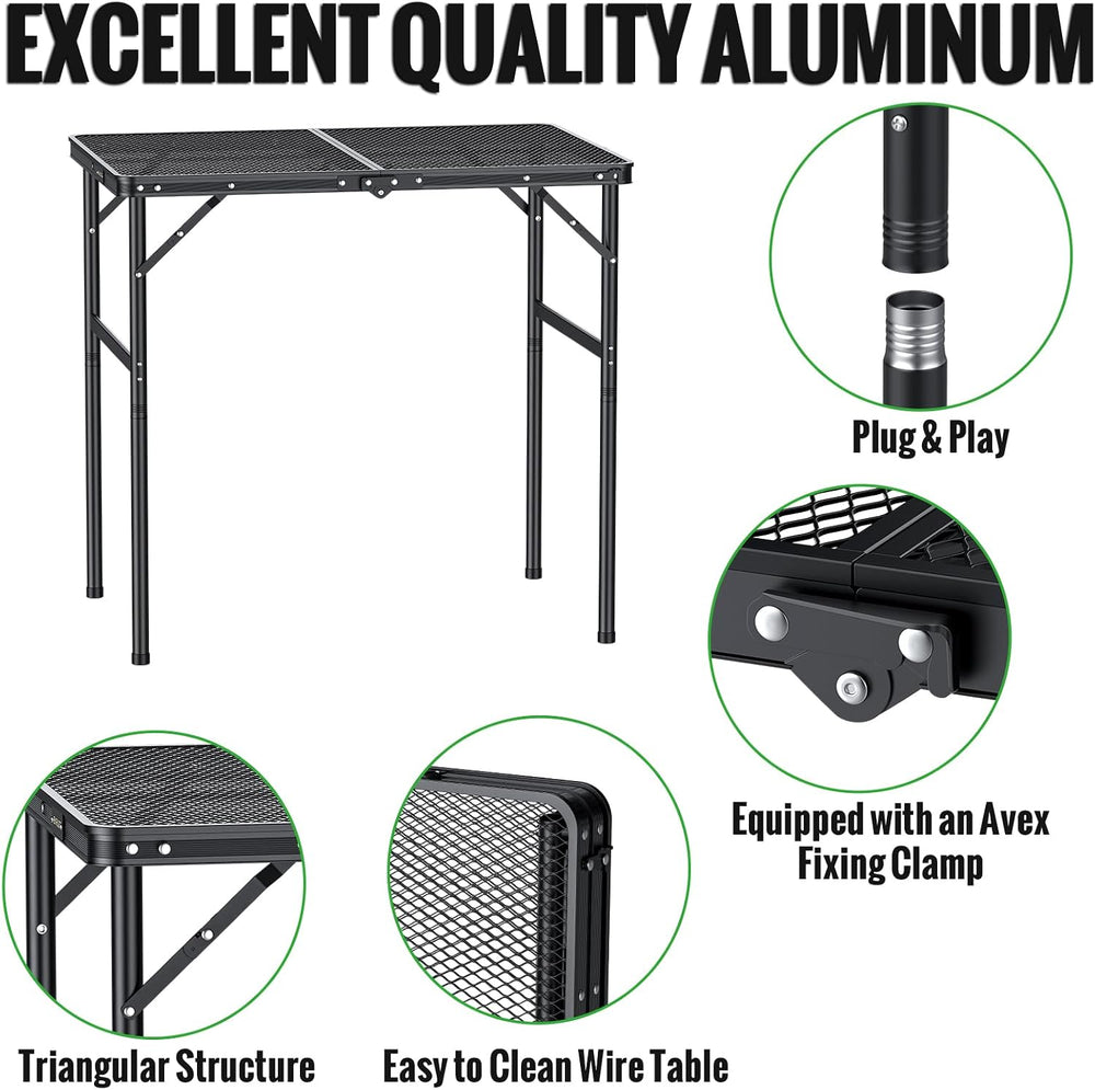 GARLLEN Folding Grill Table 35" Lx21.6 W, 2 Adjustable Height 14.76"...