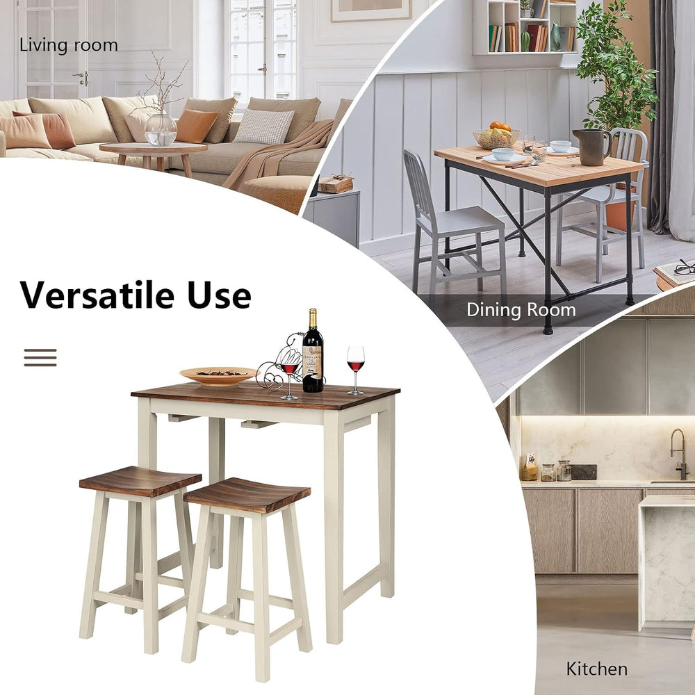 COSTWAY 3 Pieces Dining Set, Counter Height Pub Table with 2 Saddle Stools