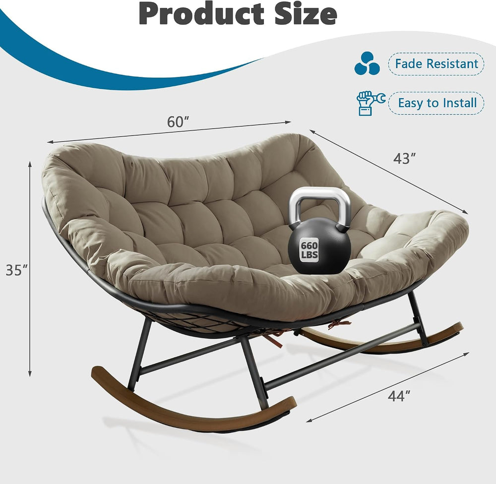 Double Papasan Rocking Chair, Oversized Loveseat Egg Chair with Thick Cushion...