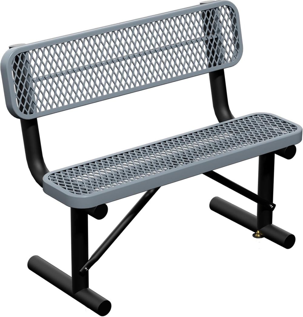 4ft Gray Metal Park Bench with Backrest, Heavy Duty Outdoor Benches Weatherpr...