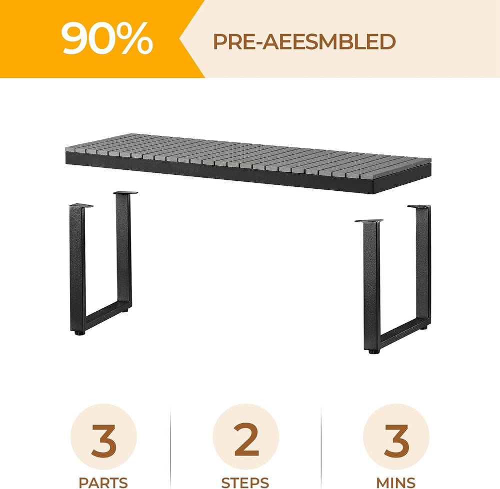Weatherproof Outdoor Garden Bench, 2‑Person Patio Bench, Gray