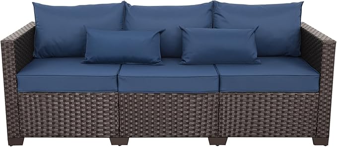 Rattaner 3-Seat Patio Wicker Sofa, Outdoor Rattan Couch Furniture Steel Frame...