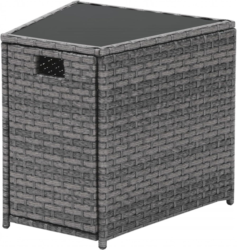 Restland Outdoor Wicker Table - Grey Rattan Coffee Table with Tempered Glass ...