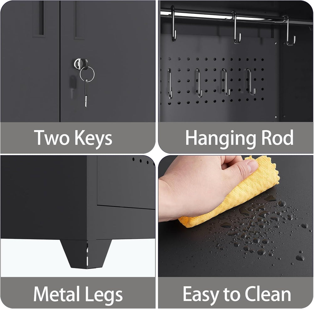 72" Tall Broom Closet Storage Cabinet, Metal Garage Storage Cabinet, Black