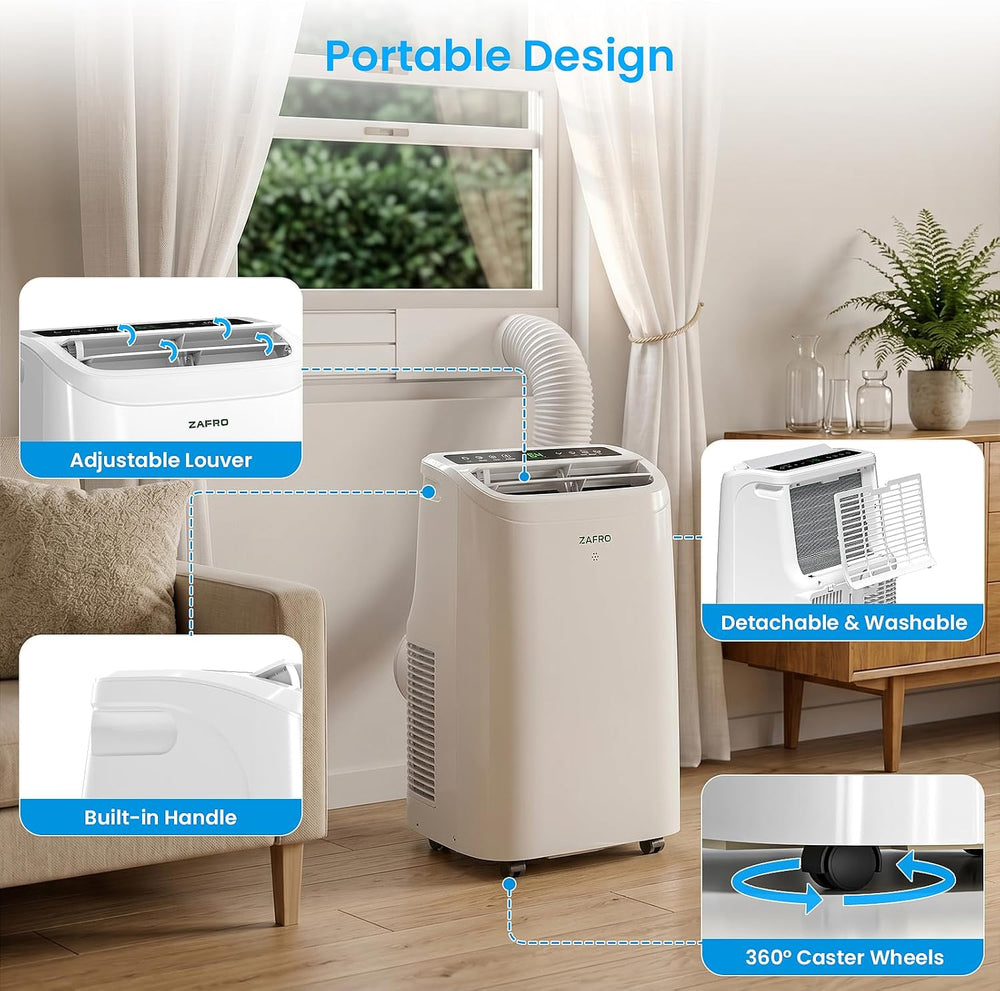 ZAFRO Portable Air Conditioner, 12000 BTU(8000 BTU SACC), 72H Drainage-free