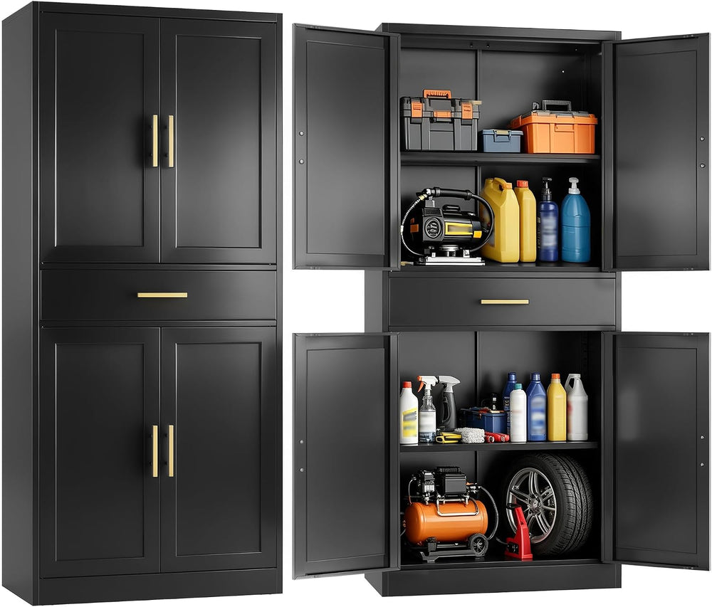 71" Metal Garage Storage Cabinet with 1 Drawer,2 Adjustable Shelves