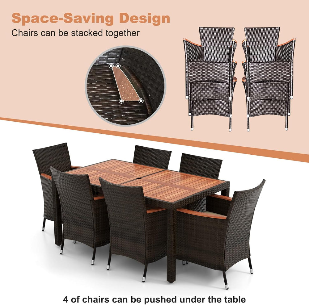 HAPPYGRILL 7 Pieces Rattan Wicker Patio Dining Set, Outdoor Dining Set with C...