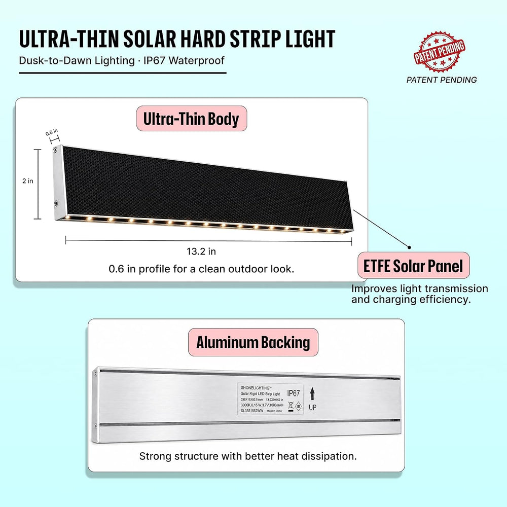 SHONELIGHTING Solar LED Strip Lights Outdoor, Rigid Modular Stair Light 6pk