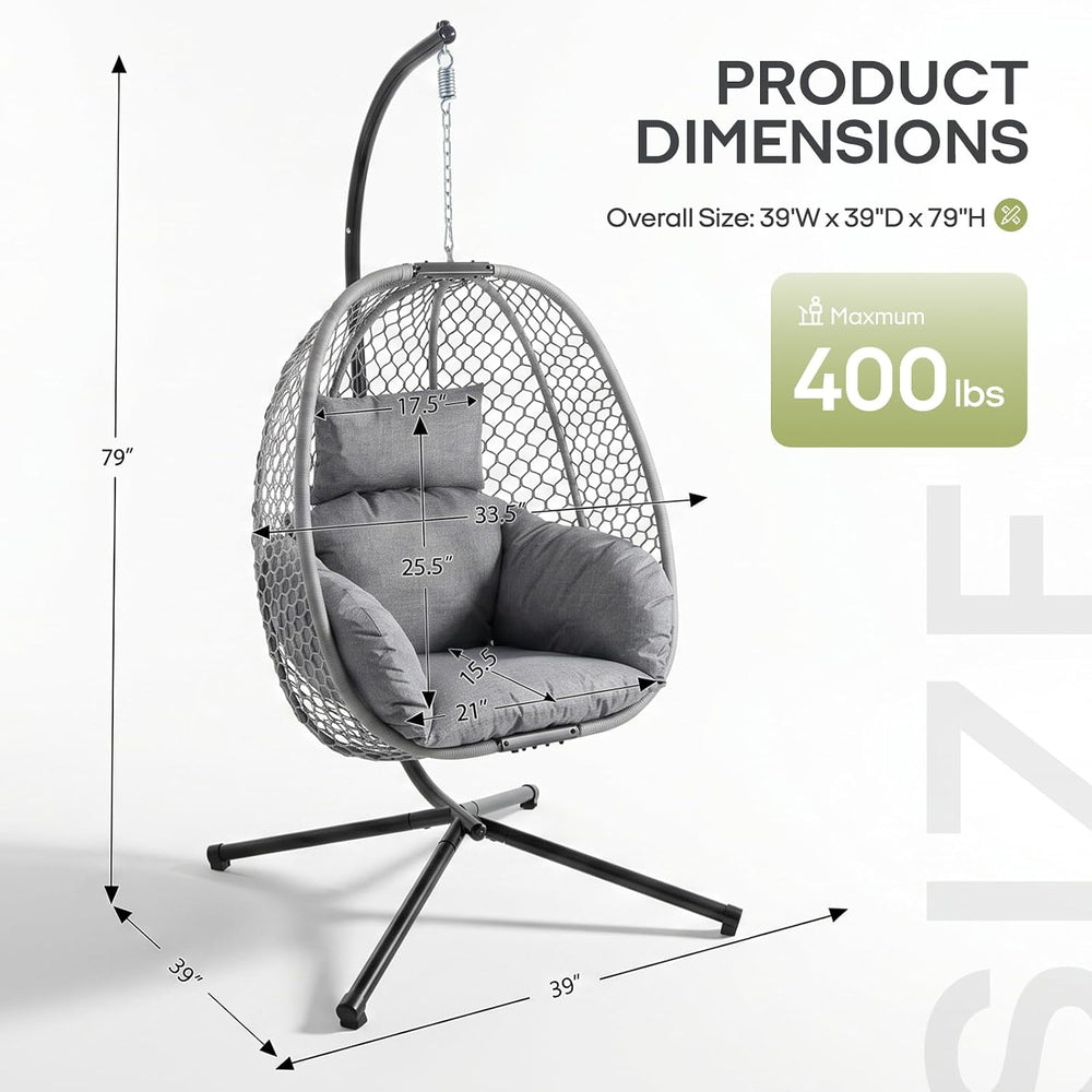 Outdoor Egg Hanging Chair with Stand, Honeycomb Wicker Swing Chair for Patio,...