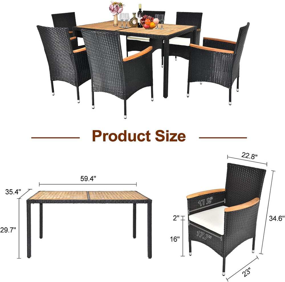 VINGLI 7 Pieces Patio Dining Set, Wicker Outdoor Dining Set for 6 Patio Furni...