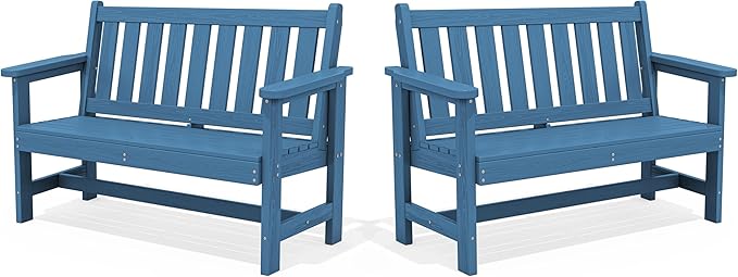 SERWALL HDPE Outdoor Benches Weatherproof, 2-Person Garden Bench with 660 lbs...