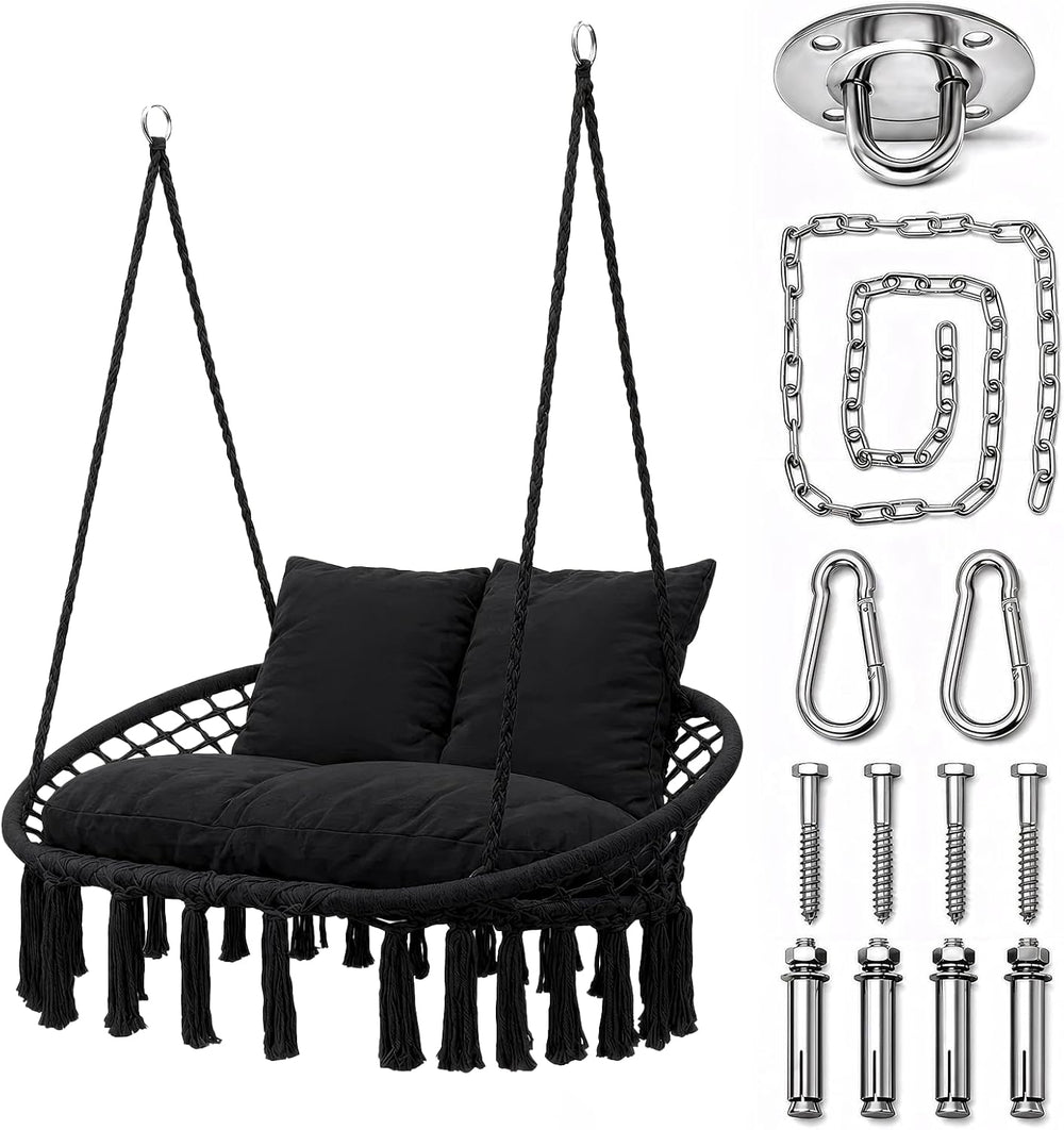 Athena Collection 2-Person Hammock Chair with Mounting Hardware Kit, Black