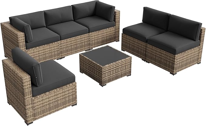 Aoxun Patio Furniture Sets, 7-Piece Outdoor Patio Furniture with Thick Cushio...