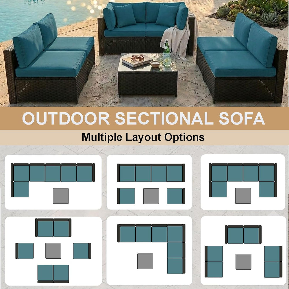 KIGOTY 7-Piece Patio Furniture Set, All-Weather PE Rattan Outdoor Sectional S...