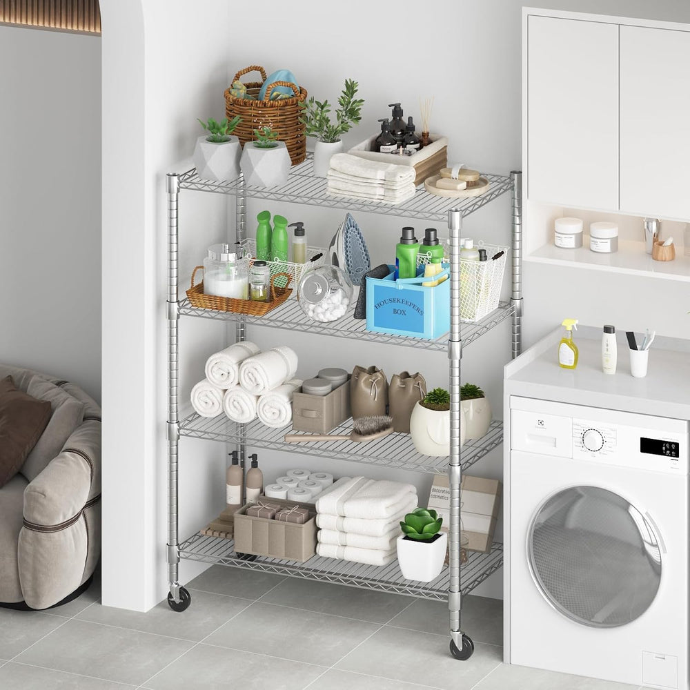 Himimi 4-Tier Heavy Duty Steel Wire Rack Storage Shelving, Adjustable Metal S...