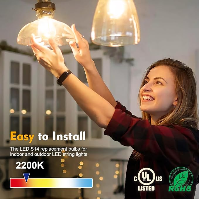 48 Pack LED S14 Replacement Light Bulbs, Shatterproof Outdoor 1 Watt to Repla...