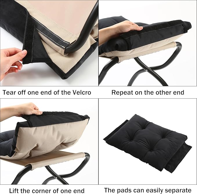15" Foldable Foot Stool Ottoman with Metal Frame - Washable Black Uphols...