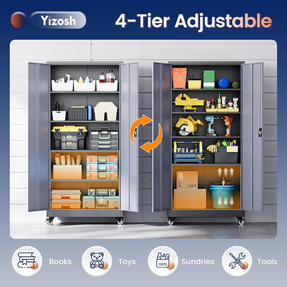 Yizosh Metal Garage Storage Cabinet with Locking Doors and Adjustable Shelves...