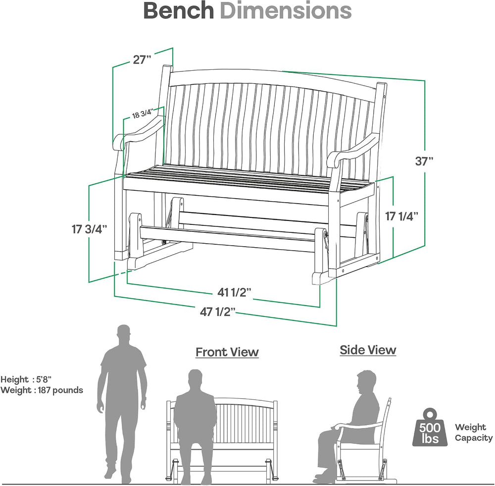 Cambridge Casual Arie Teak Wood Glider Bench – Outdoor Wooden Patio Bench wit...