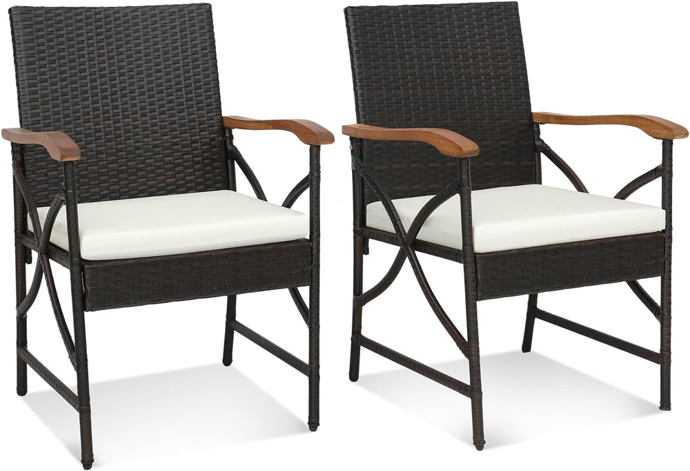 Tangkula Wicker Patio Dining Chairs Set of 2, PE Rattan Outdoor Chairs with S...