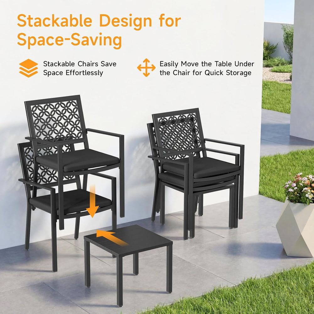 3-Piece Outdoor Bistro Set for Porch Garden Balcony Backyard, Black