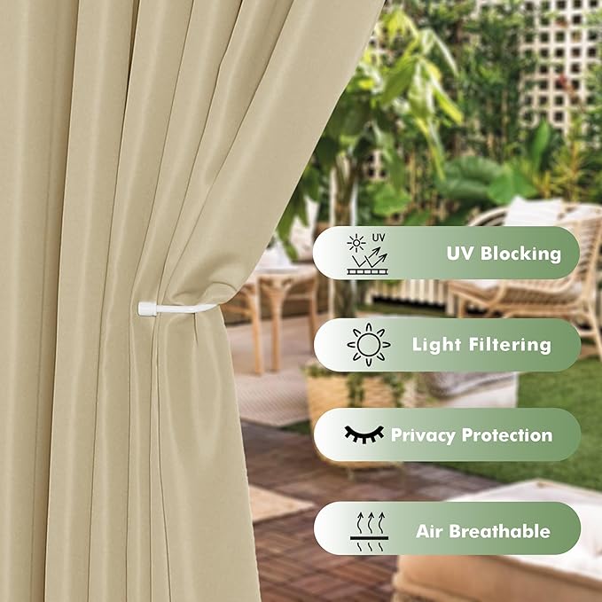 HolidayIdeas Extra Wide Outdoor Curtains for Patio Waterproof, 6 Panels - 110...