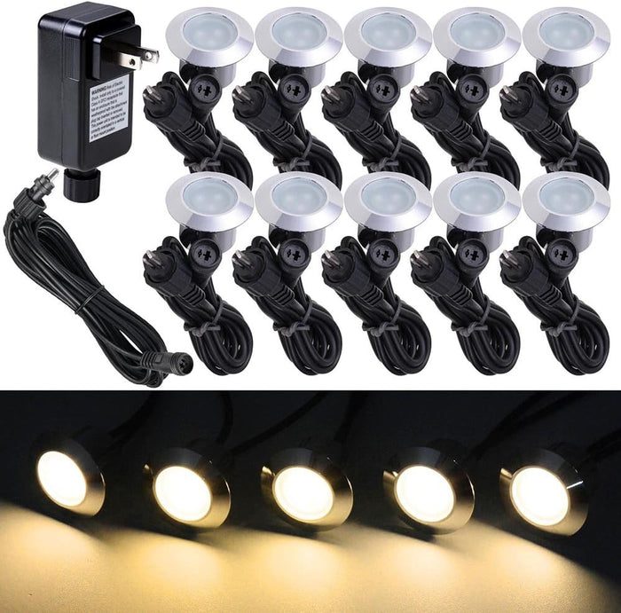 Yescom LumeStar 10-Pack 3000K Warm White LED Deck Lights Outdoor Waterproof