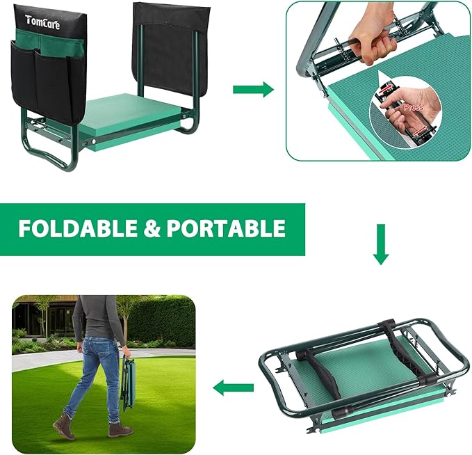 TomCare Garden Kneeler and Seat 10.64” Wider Larger Soft Kneeling Pad Garden ...