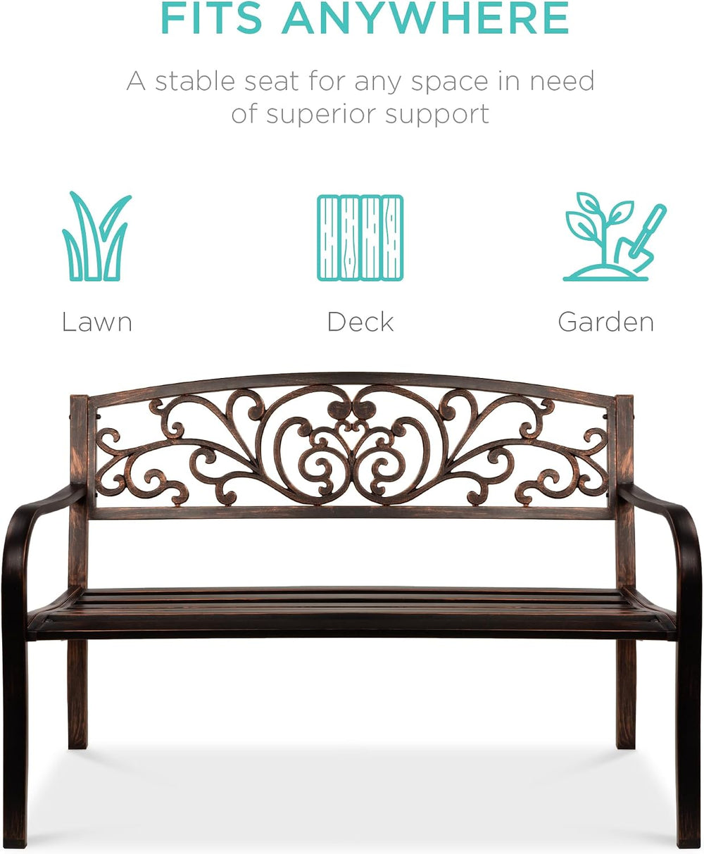 Best Choice Products Outdoor Bench Steel Garden Patio Porch Furniture for Law...