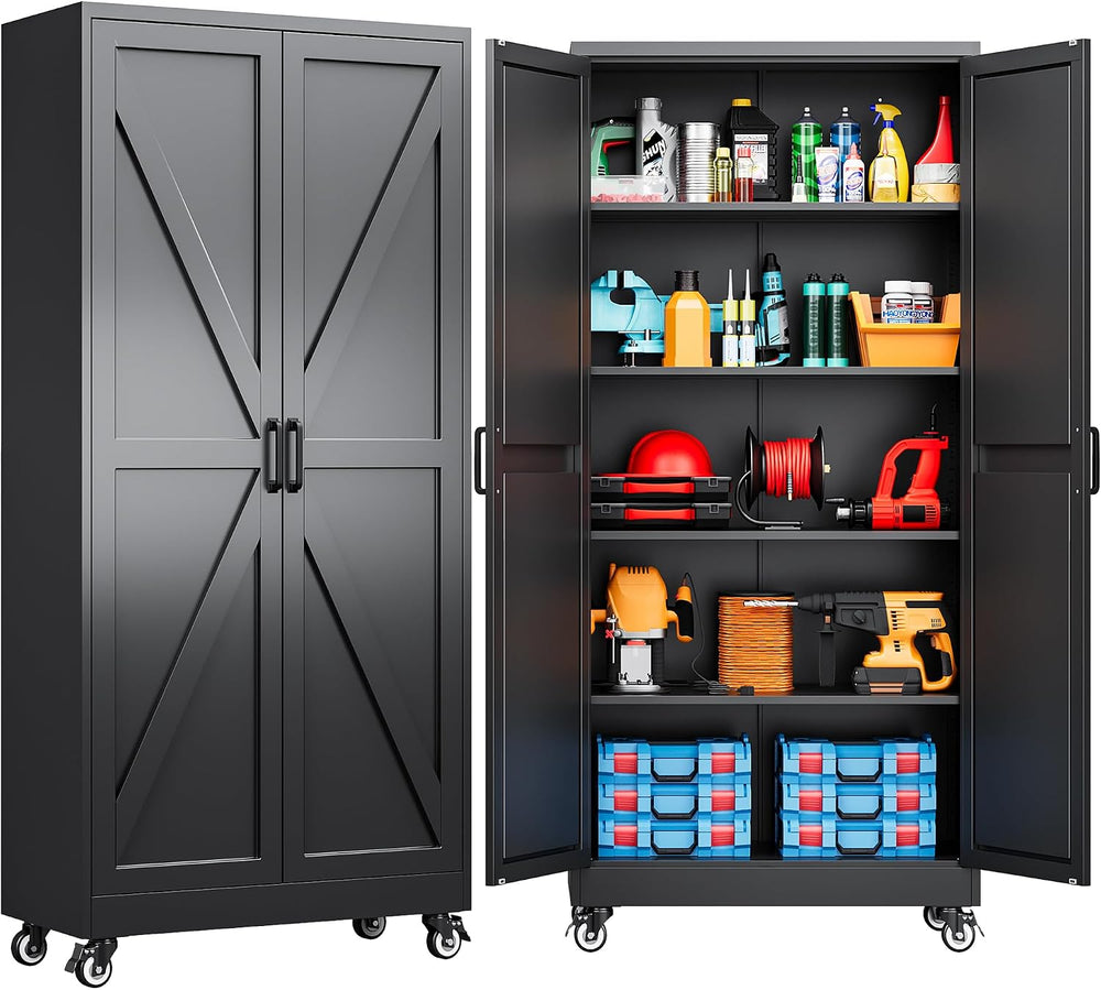 SISESOL 75" Tall Metal Storage Cabinet with Wheels,Wide & Deep Rolli...