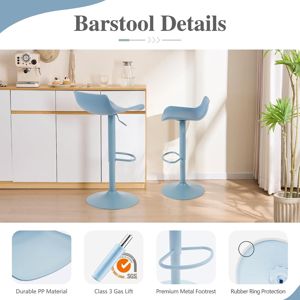 YOUNIKE Bar Stools Set of 2 Counter Height Chairs Barstools Light Blue