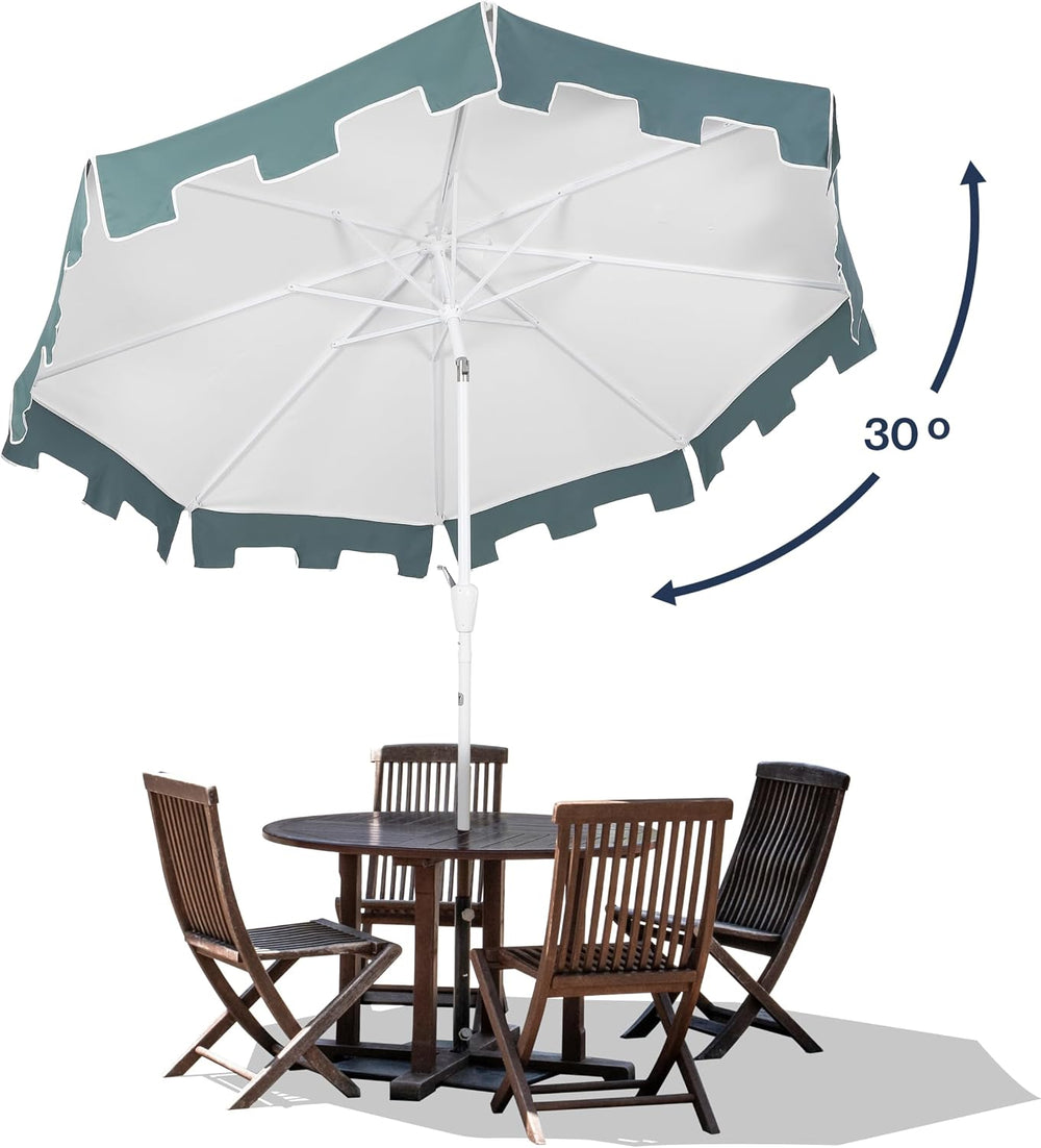 JONATHAN Y Baiona 9 ft. Outdoor Market Patio Umbrella, White/Green