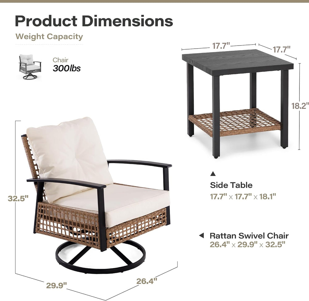 LAUSAINT Home 3 Pieces Rocking Bistro Set, Wicker Patio Bistro Set with 2 Roc...
