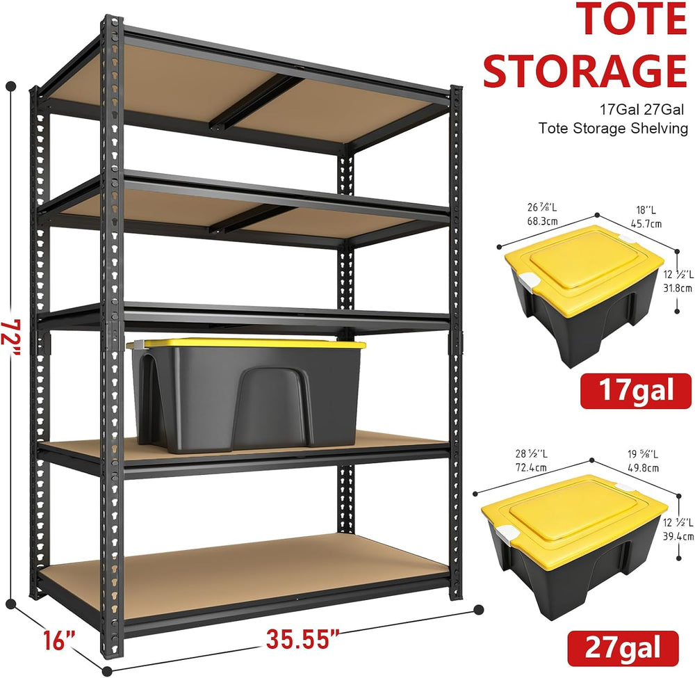 Storage Shelving Unit, 5 Tier Garage ShelvesHeavy Duty, Adjustable Metal Shel...