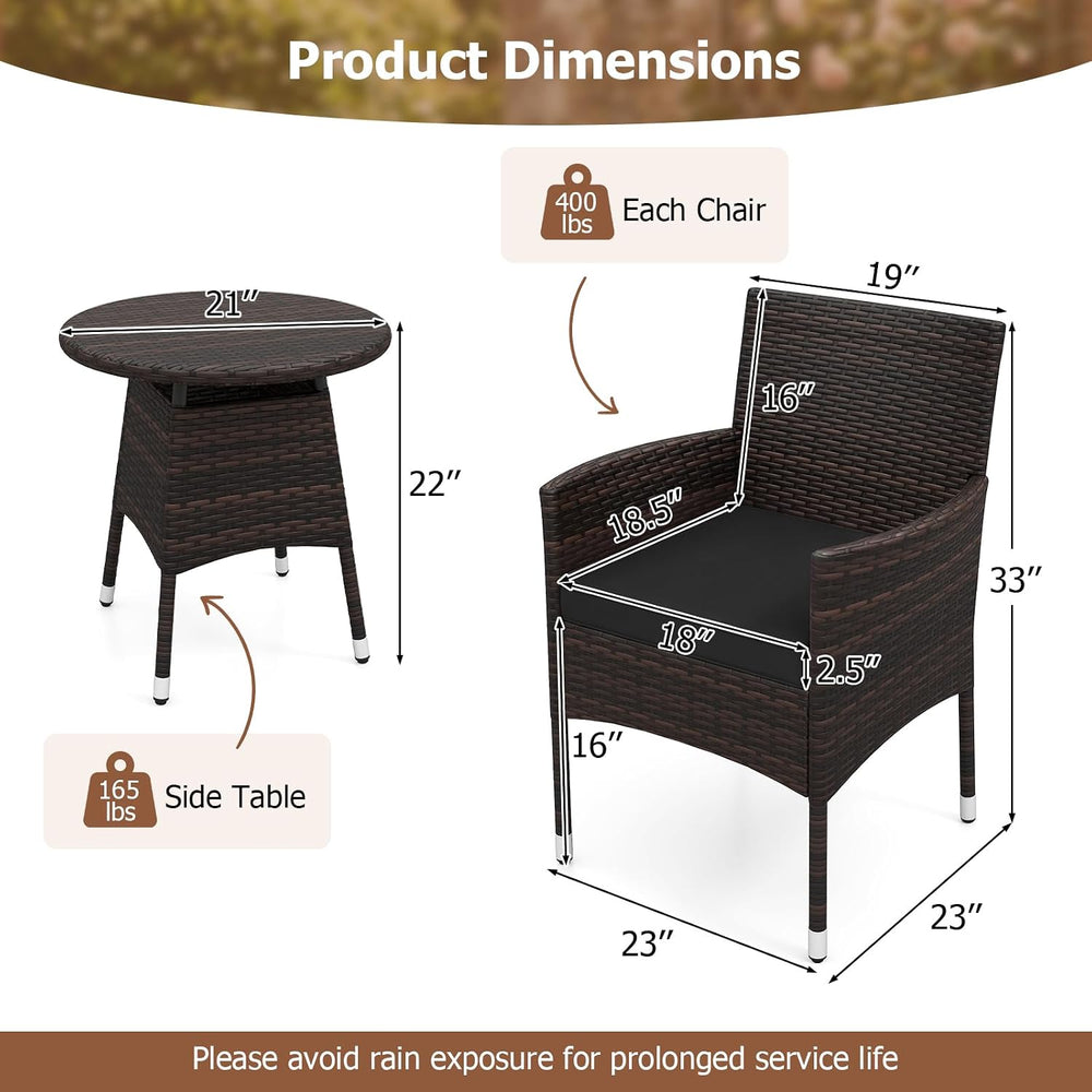 Tangkula 3 Piece Patio Furniture Set, Hand-Woven PE Wicker Conversation Set w...