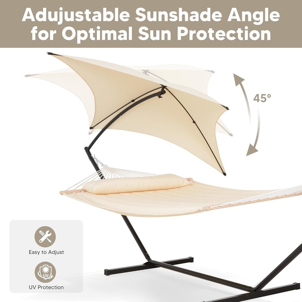 Portable Outdoor Hammock with Stand, Sun-Protective Canopy, Beige