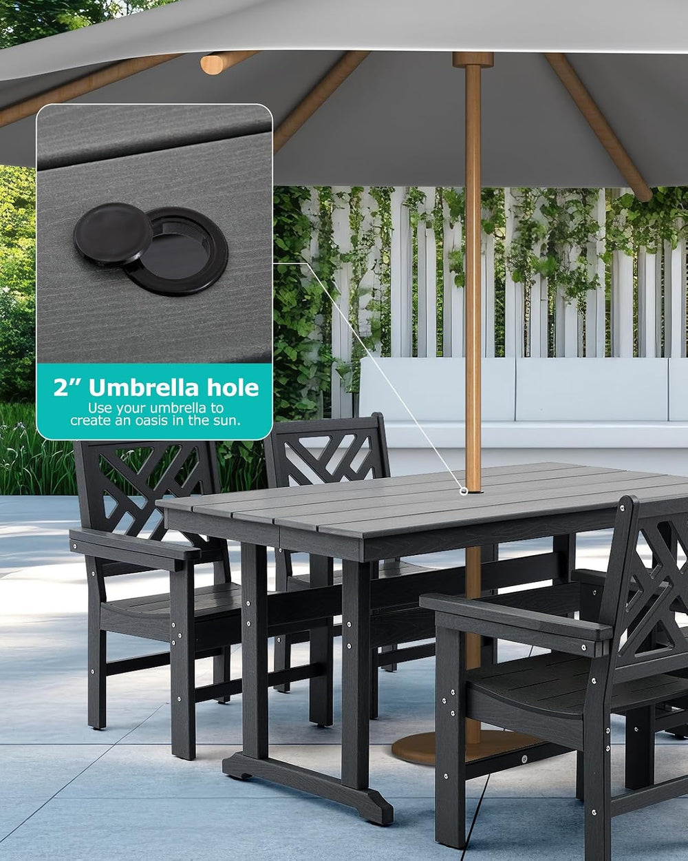 7 Piece HDPE Outdoor Dining Set for 6 Patio Dining Furniture Set with Umberll...