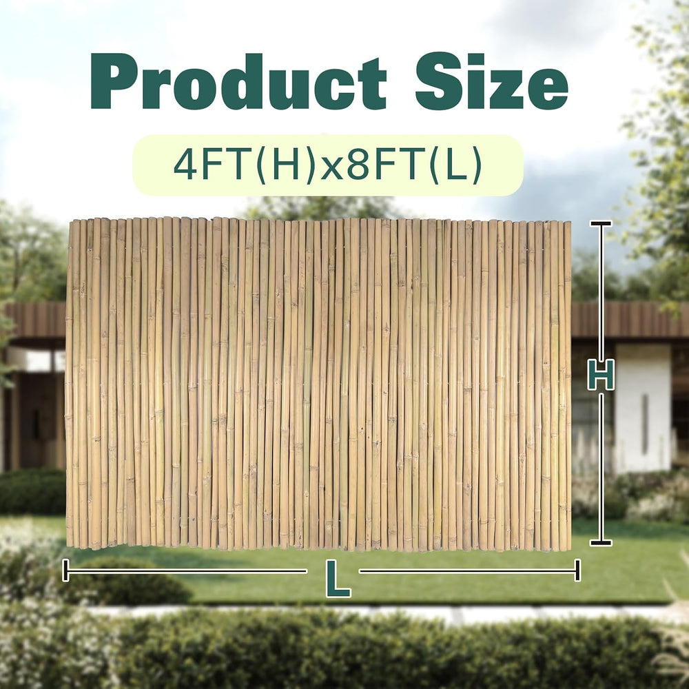 Bamboo Rolled Fence 4ft H x 8ft L x 0.7In D, Eco-Friendly Natural Bamboo Fenc...