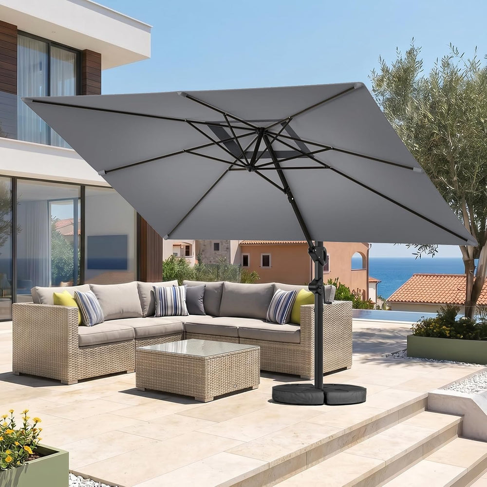 9x12 FT Cantilever Patio Umbrella with Base Included, Grey