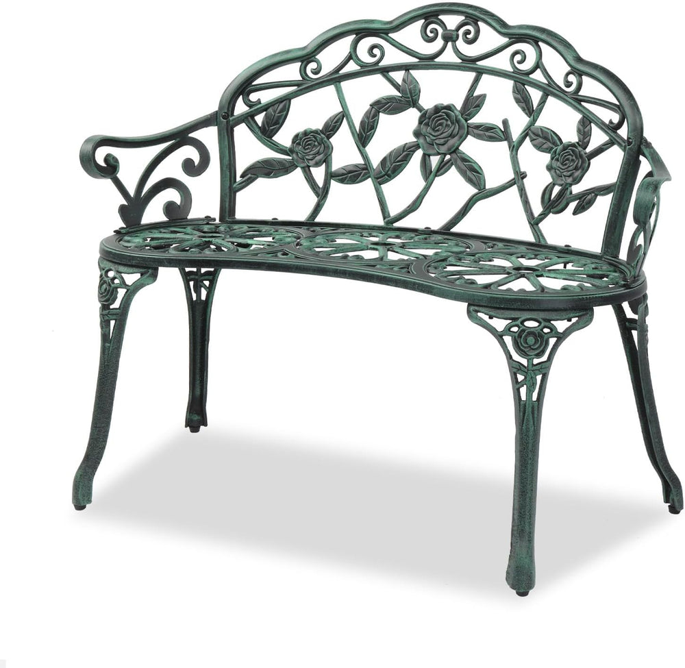 VINGLI 38.5" Patio Park Garden Outdoor Metal Rose Bench, 2-Person Cast I...